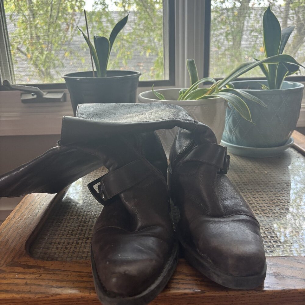Brown Real Leather Bike Boots Women's Size 7